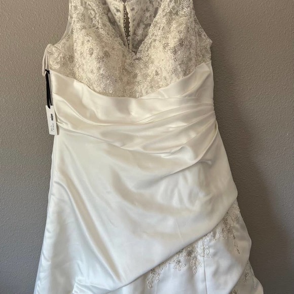 Plus Size Robin Jillian Bridal Button Lace Back Ruched Train New Wedding Dress - Picture 3 of 16